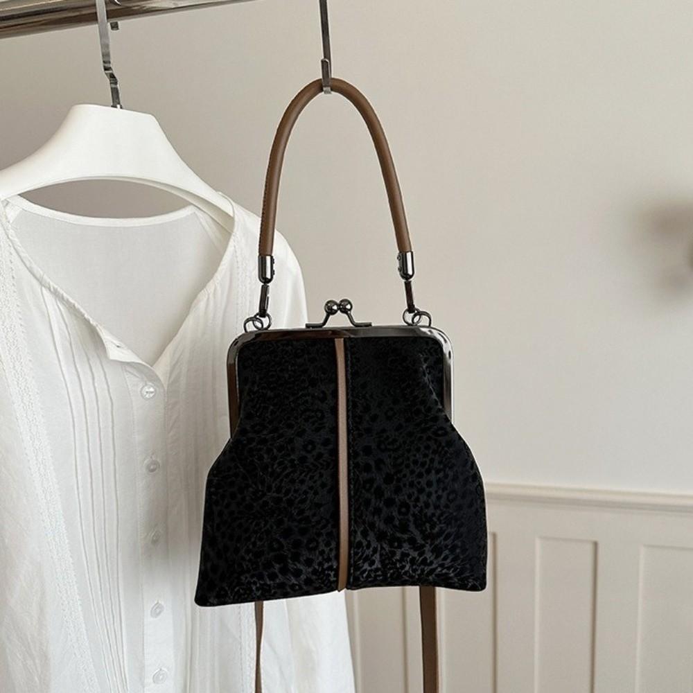 Large Capacity Kiss Lock Shoulder Bag Leopard Print Vintage Handbag Crossbody Bag Shopping