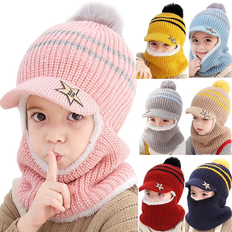 Осенне-зимняя шапка-ушанка унисекс для девочек и мальчиков вязаная флисовая шапка милый детский шарф шапочки
