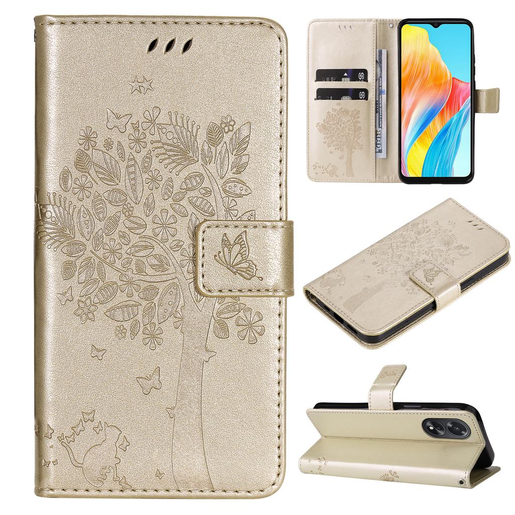 Emboss Cat Tree Cards Solt Wallet Case For OPPO A58 A38 A78 A98 A36 A76 A17 A96 A77 Realme 10 11 8i 9 Pro Plus C33 C53 5G Cover
