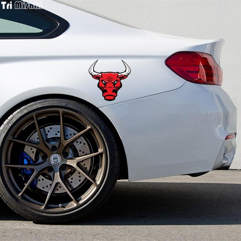 Tri Mishki WCS106 14*14 см голова быка красного цвета, наклейка с изображением животного, забавные красочные наклейки для автомобиля, автомобильные наклейки