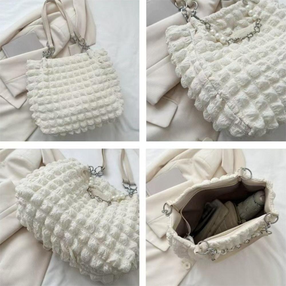 Beaded Pleated Tote Bag Korean Style Large Capacity Plaid Handbag Solid Color Dumplings Bag Bubble Cloud Bag Office Worker