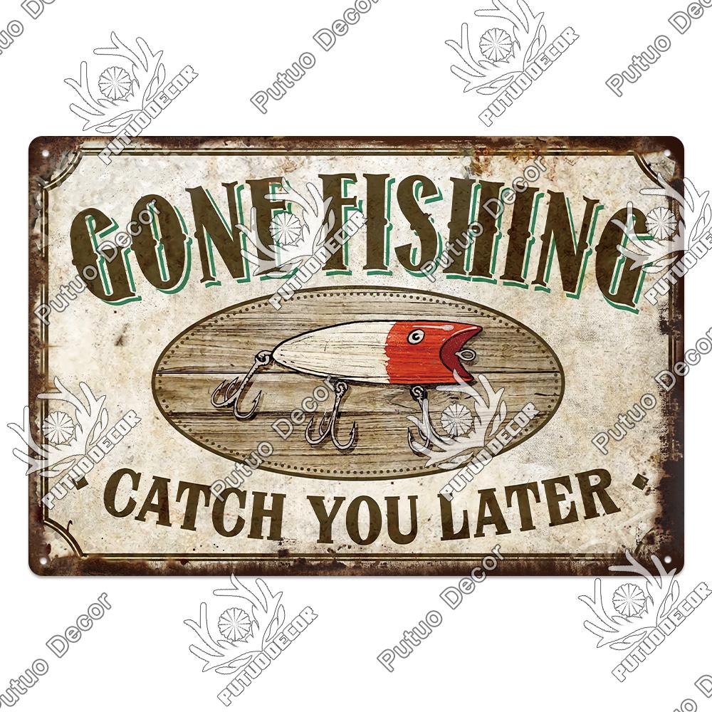 Putuo Decor Винтажные жестяные таблички «Дом у озера», деревенская табличка, металлическая пластина, настенный декор для гостиной, кухни и прихожей, постеры