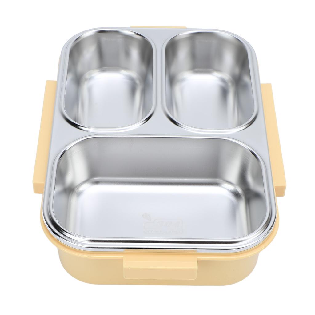 Divided Lunch Box 304 Stainless Steel Leakproof Heatable 3 Compartments Rectangular Food Container 1.2L Capacity