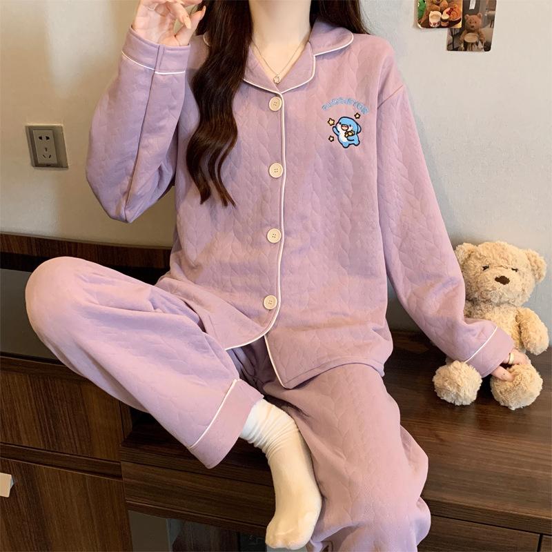 Cute cat pajamas autumn and winter women's warm air cotton thickened sandwich cardigan new girly loungewear