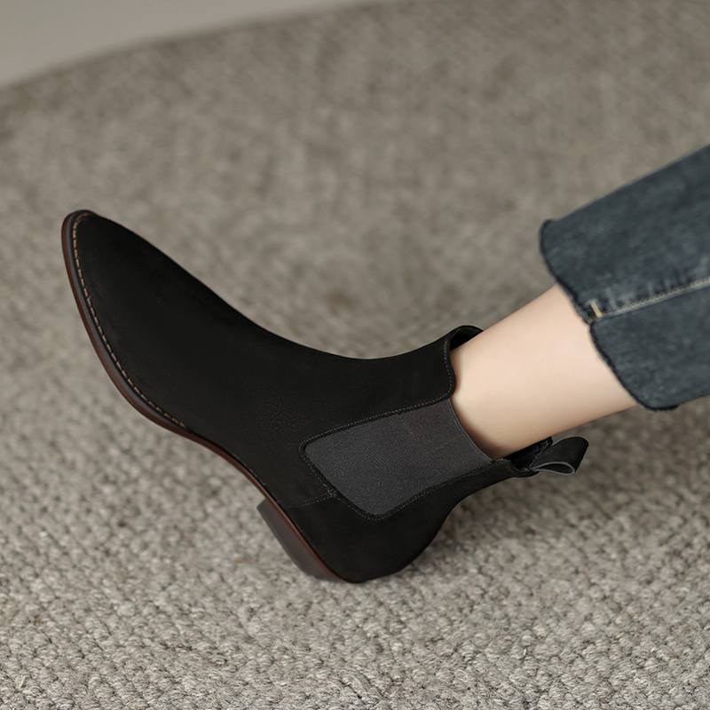 Krazing Pot Зимние ботинки челси из коровьей замши с круглым носком на толстом низком каблуке, увеличивающие рост, женские ботильоны, большой размер 41