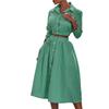 Women 2 Piece Skirt Top Set Long Sleeve Turn Down Collar Button Down Tank Top and Half Midi Skirt