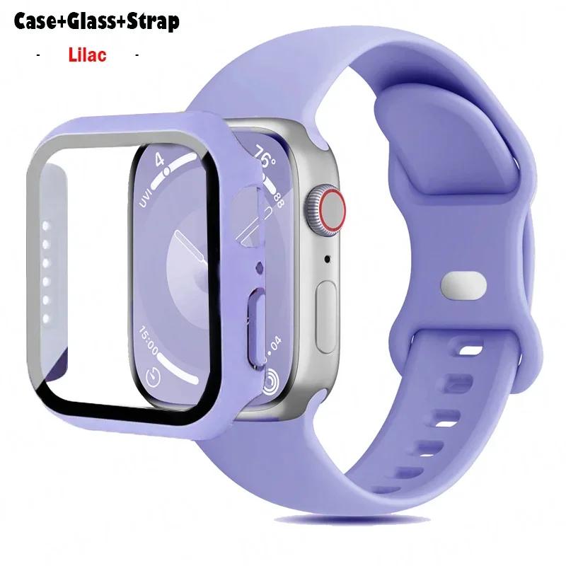 Glass+Case+Strap For Watch band 44mm 41mm 45mm 40mm 38mm 42mm Silicone bracelet iWatch serises 9 8 3 4 5 6 SE 7 watchbands