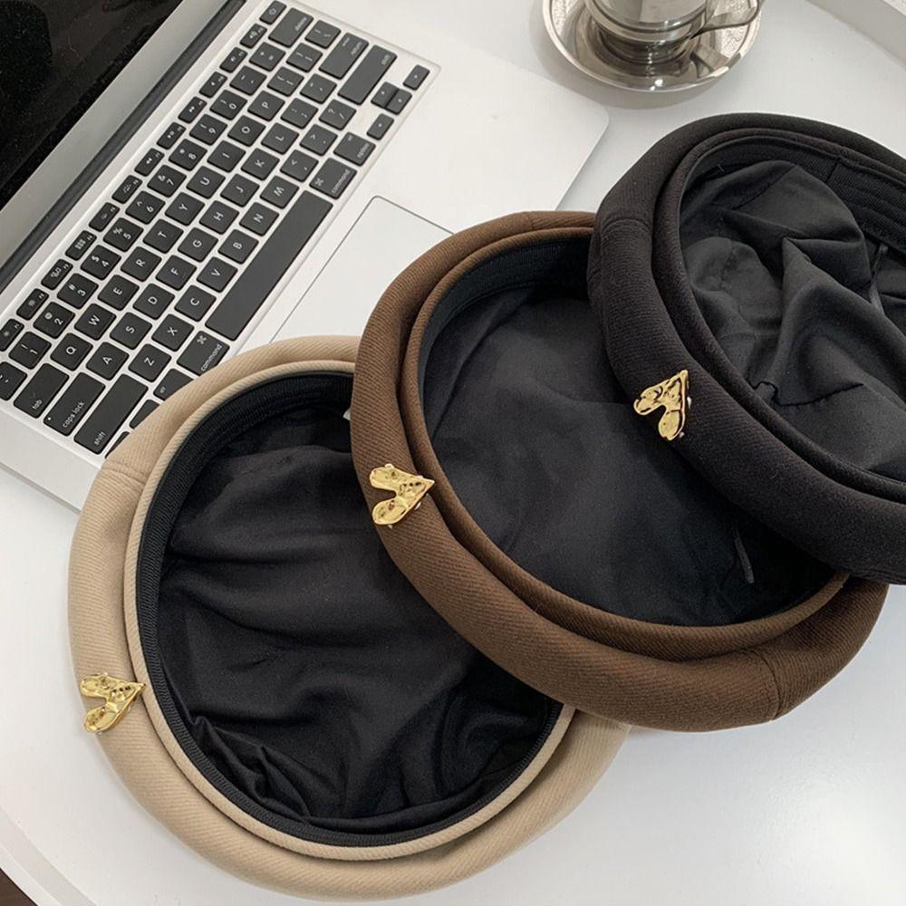 Дышащий винтажный берет-сердце, шерстяная шляпа художника любви, элегантная женская шапка-бини