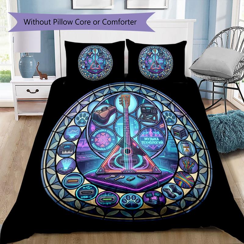 Cyber Music Technology Circle Pattern Bedding,Quilt Set Quilt Cover Pillowcase Home Birthday Gift (1 * duvet cover + 2 * pillowcase, without core)