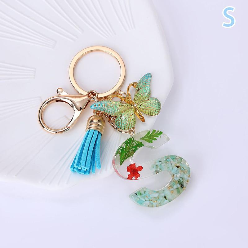 AZ Dreamy Sequin Letters Брелок для женщин Подвеска-бабочка с кисточками Инициал Брелок для кошелька Подвеска для сумок Амулеты Автомобильный брелок