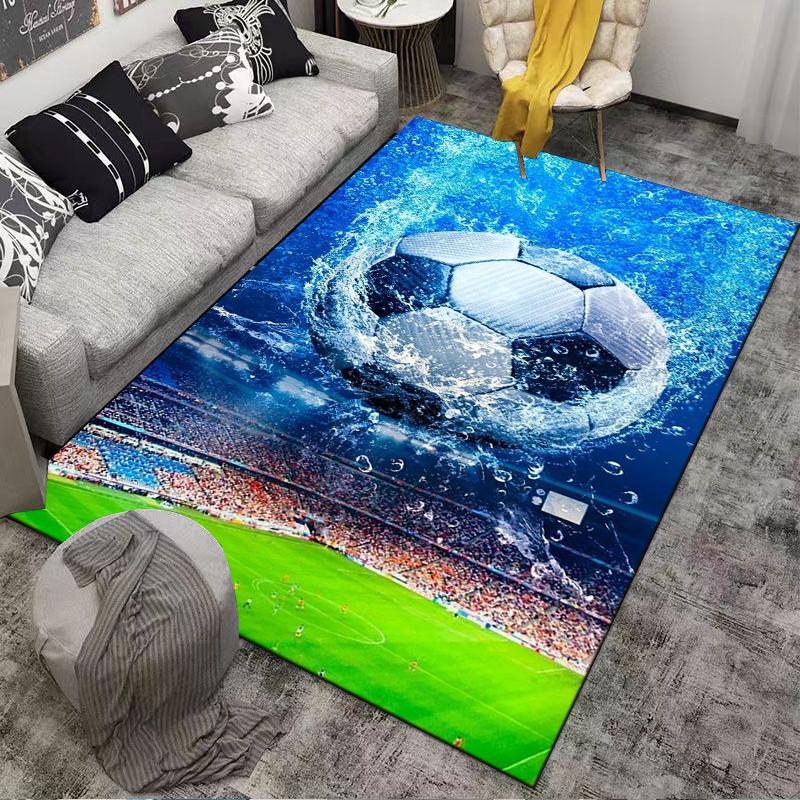 "Soccer Ball Splash Carpet with Stadium Design, Blue Sports Theme" Suitable for use as an anti-slip for living room bedroom sofas