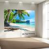 2D door banner 1 tropical Hawaiian beach scene polyester background  vibrant blue sky and palm trees beachthemed decoration