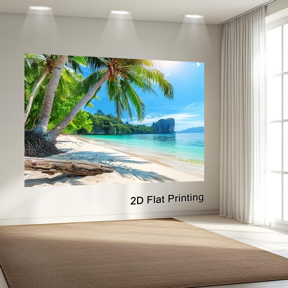 2D door banner 1 tropical Hawaiian beach scene polyester background vibrant blue sky and palm trees beachthemed decoration
