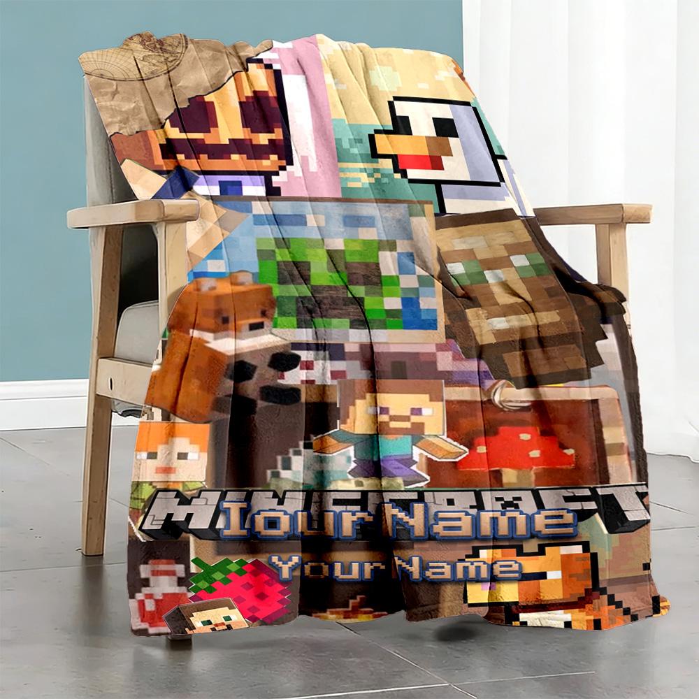 Minecraft 33 Customize Your Name Blanket Cozy Personalized Blanket Ultra-Soft Suitable for Sofa Picnics Office Bed Four Seasons Multipurpose