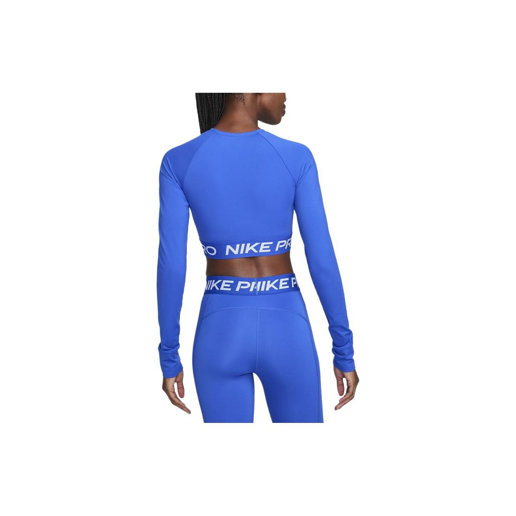Nike Pro 365 Топ для фитнеса с принтом букв, короткий рукав, круглый вырез, женские топы, синий FV5484-405