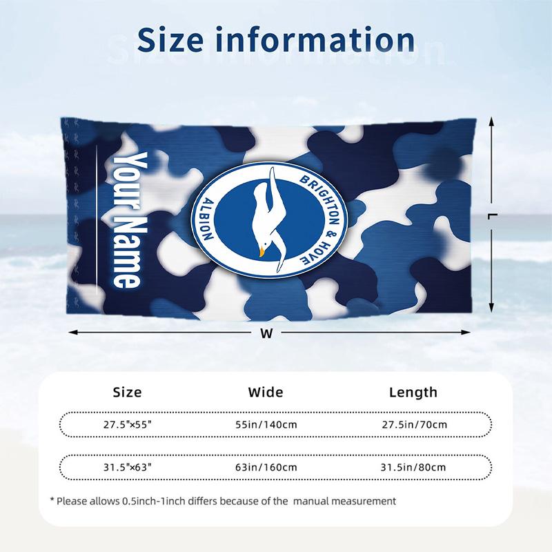 Beach Towel Brighton & Hove Albion Football Print Custom Name Text Soft Towel for Swimming Pool