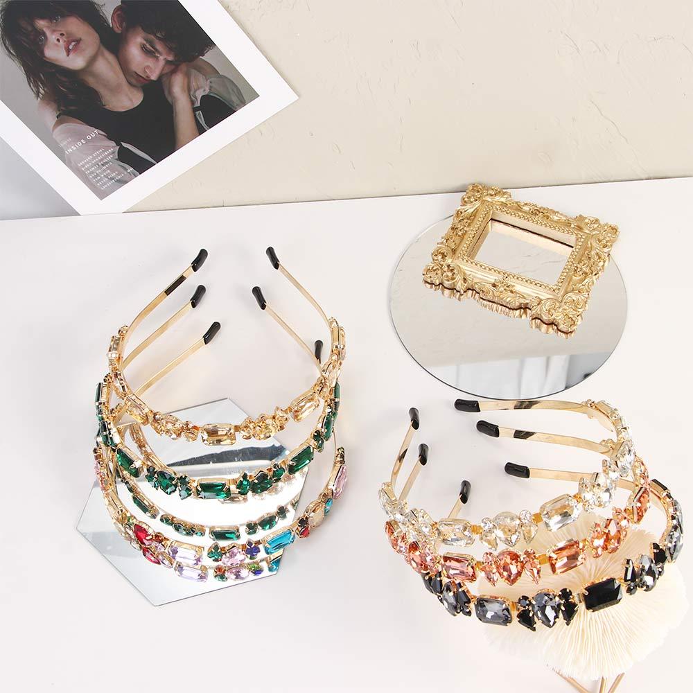 Versatile Zinc Zinc Alloy Thin Side Luxury Crystal Hairband Rhinestone Headbands Headwear Hair Accessories