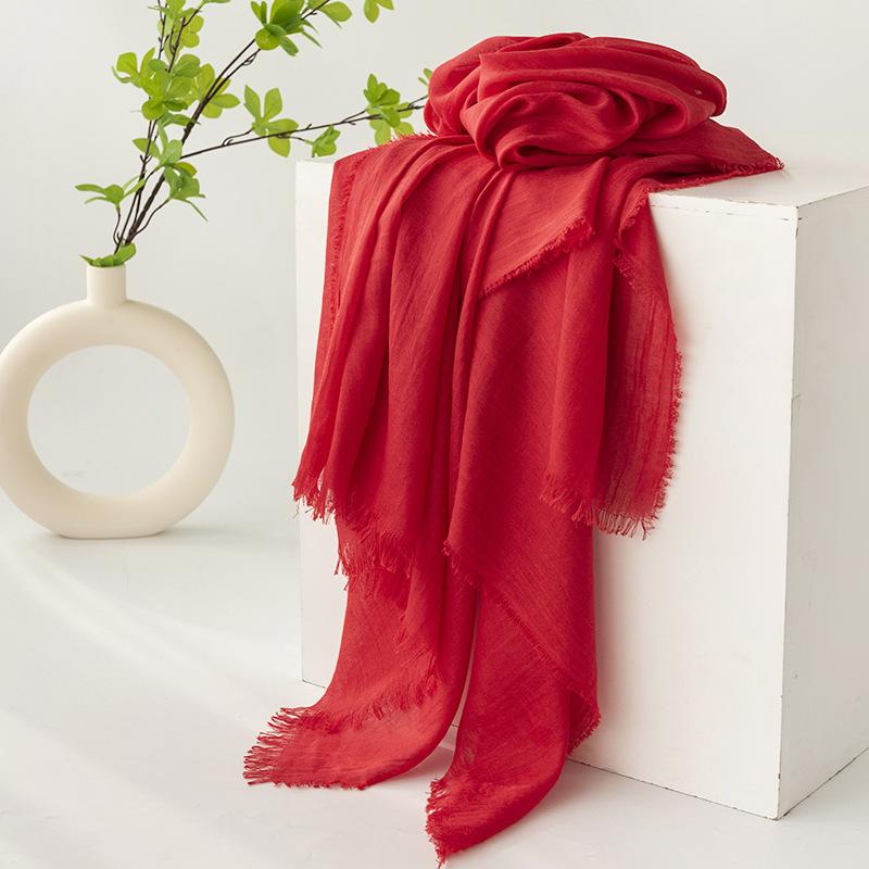 Spring and summer sunscreen scarf imitation cotton and linen solid color simple shawl women's high-end silk scarf yarn headscarf women's cross-border