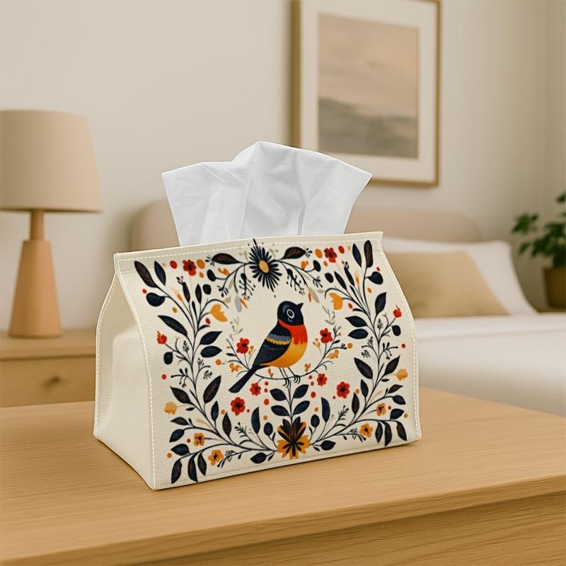 1pc Bird and Floral Tissue Box - Colorful Bird with Floral Design, 17.02*25.91cm, Ideal for Kitchen, Living Room, Bedroom, Bathroom - Holiday Decor, B