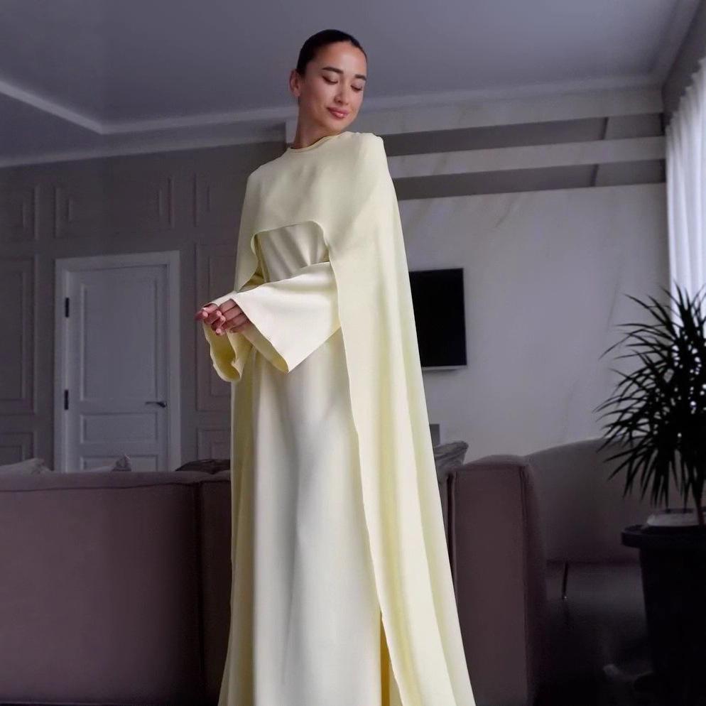 Женское вязаное шерстяное платье-накидка Осень 2025 - Круглый вырез, Длинный рукав, Универсальный и элегантный стиль