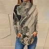 Women's Fashionable Casual High Neck Retro Printed Long Sleeve T-Shirt Pullover Top