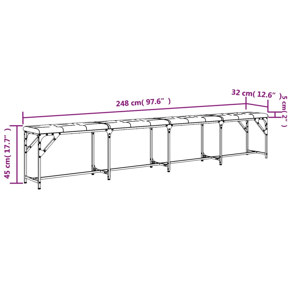Dining Bench Dark Grey 248 x 32 x 45 cm Steel and Fabric