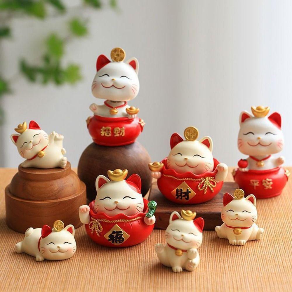 Waving Arm Mini Lucky Cat Figure Shake Head Maneki Neko Ornament Christmas
