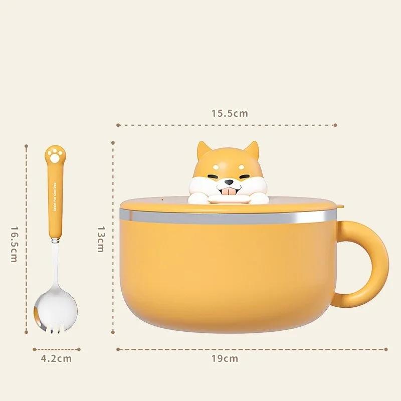 1200 мл миска для рамена с крышкой, симпатичная сиба-ину, нержавеющая сталь, лапшеварка быстрого приготовления с крышкой-фильтром для воды, кухонные принадлежности