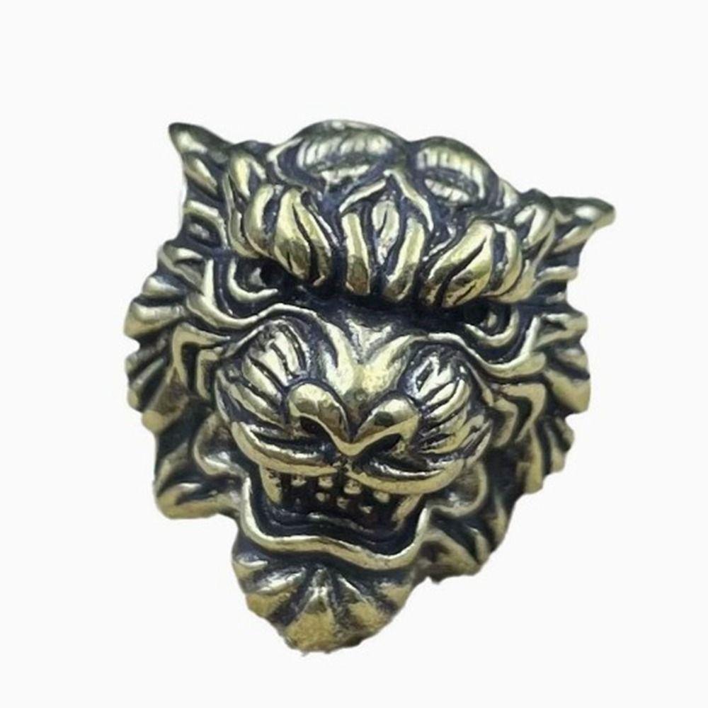 Retro Tiger Double-layer Skull Brass Bead Charms Bracelet Lanyard Pendant EDC Outdoor Tool