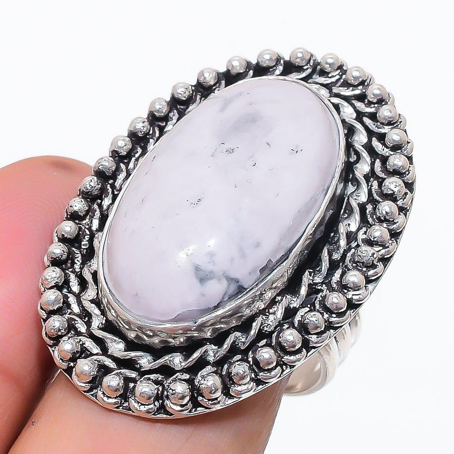 Натуральный камень Хоулит Яшма Ювелирное изделие из серебра 925 пробы Кольцо Размер 10 T0k99