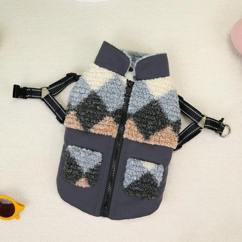 Пальто из овечьей шерсти для домашних животных, нагрудный ремень, осенне-зимнее пальто, светоотражающий трос, теплая ткань, парки для собак, одежда для щенков