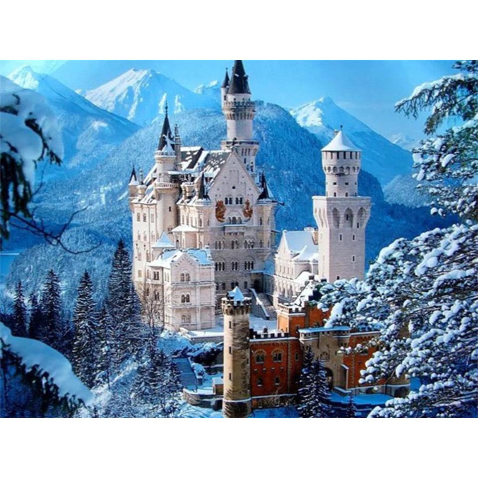 5D DIY алмазная живопись пейзаж замок полный круглый горный хрусталь вышивка крестиком комплект мозаика картина украшение дома подарок