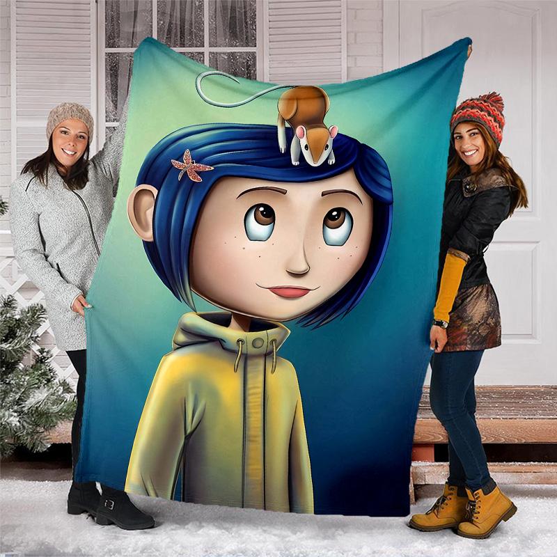 1pc Coraline2 Theme Blanket - Digital Print, Polyester, Cozy for All Seasons, Perfect for Outdoor, and Travel