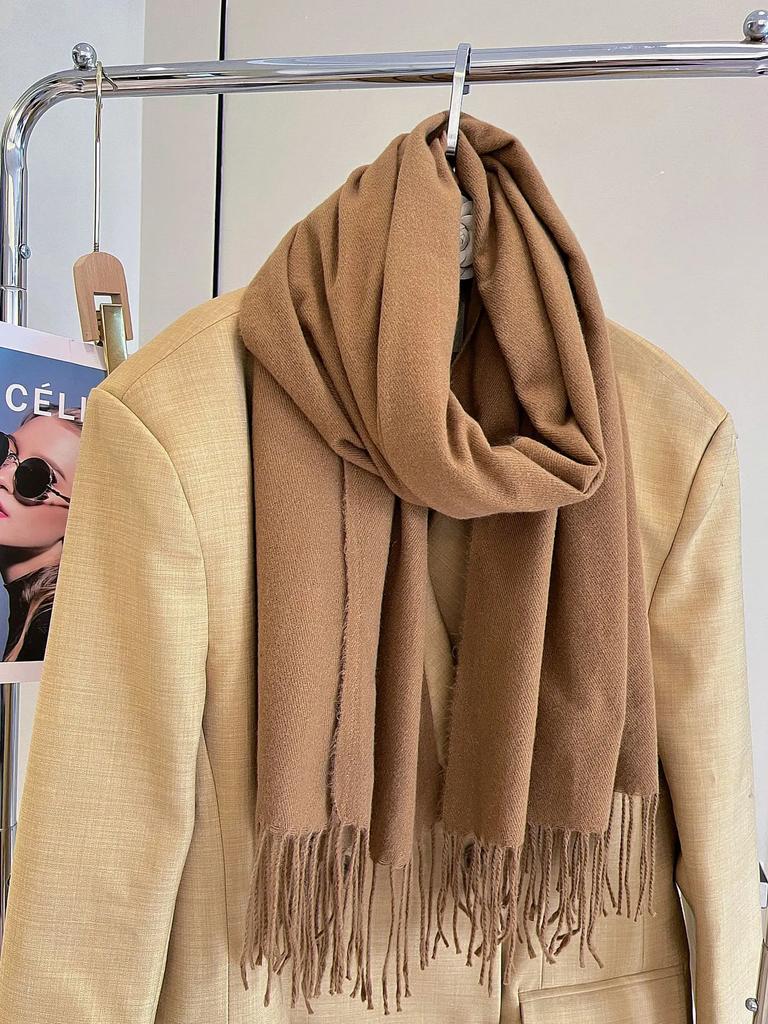 Versatile Fringed Solid Color Wool-Like Scarf For Women 2023 New Autumn Winter Prom Red Scarf Wholesale Warm Shawl