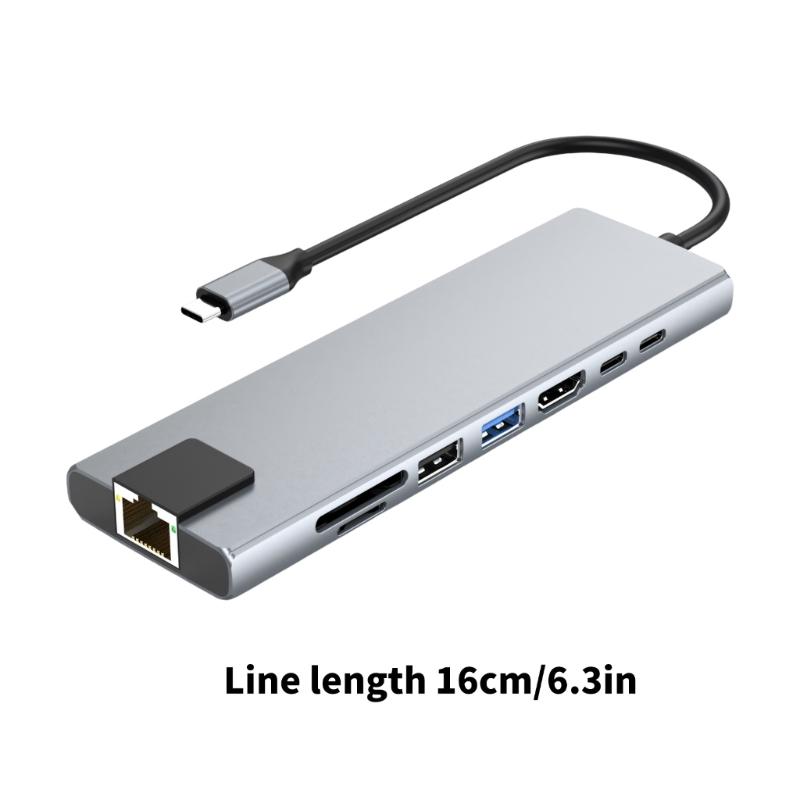 8-в-1 USB-C док-станция, многопортовый адаптер, несколько портов HDTV, USB 3.0, USB 2.0, PD100W, RJ45, док-станция для ноутбука