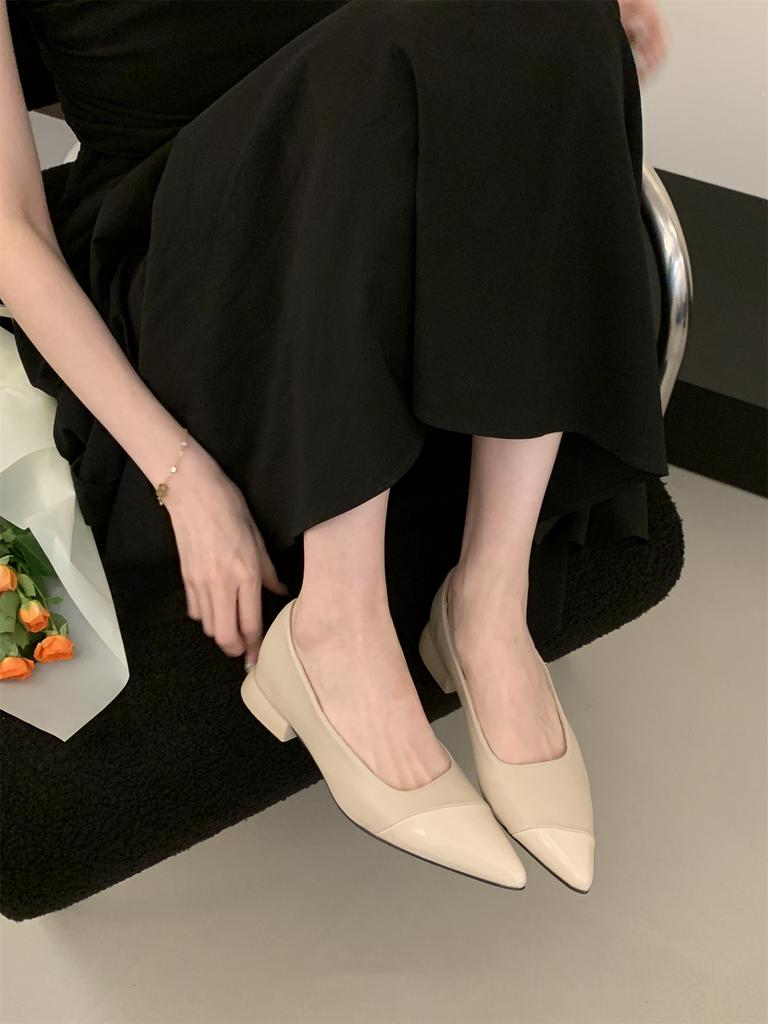 Модная женская обувь с французским острым носком 2025 Весна Новая Элегантная на низком каблуке Лоскутная Летняя Обувь-слипоны Женская Повседневная Обувь Zapatos Mujer