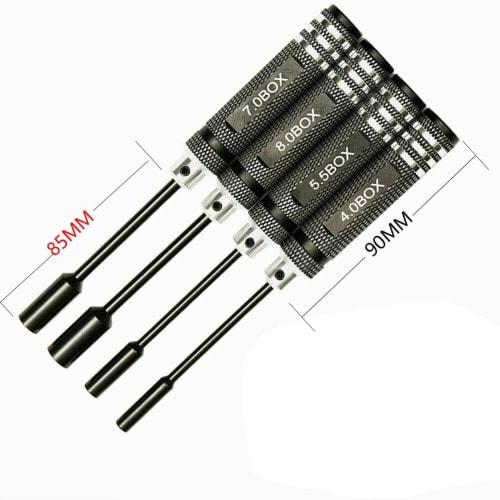 LinsyRC 4-Pack RC Radio Control Repair Tools: 4.0mm, 5.5mm, 7.0mm, and 8.0mm Hex Nut Driver and Screwdriver Set for RC FPV Models, Cars, Boats, and Ai