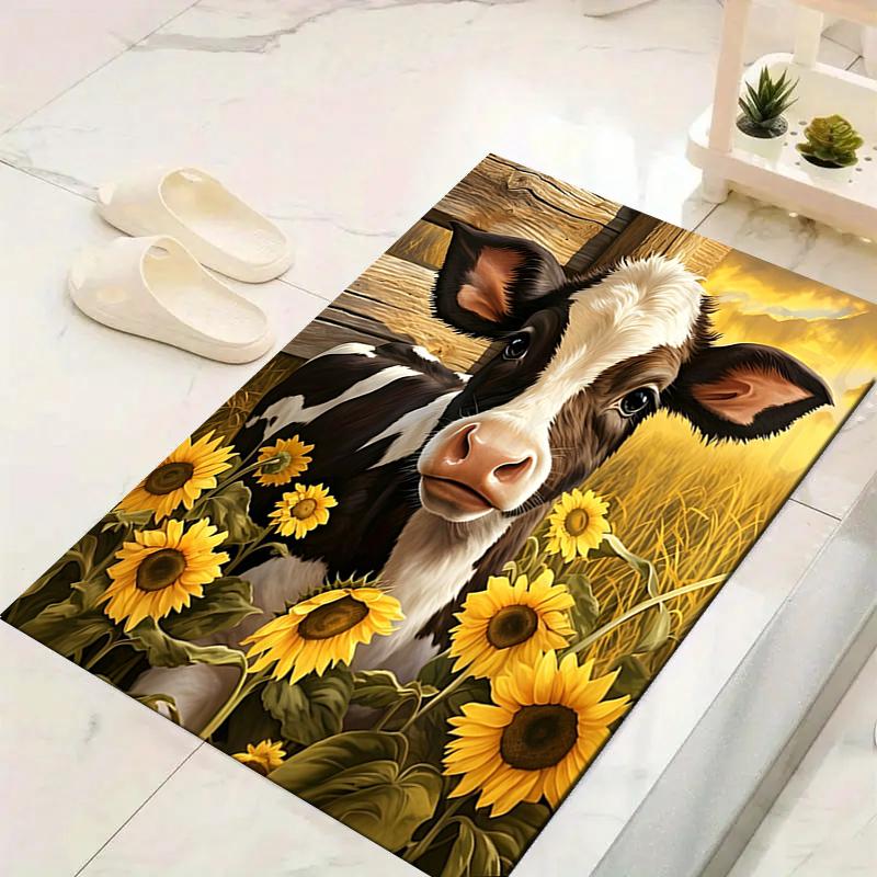 1Pc Cow Sunflowers Field Rug Office Carpet Indoor Outdoor Doormat Nonslip Soft Comfortable Living Christmas Halloween Xmas Gift D924664