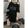 Girl Letter Print Off Shoulder Punk T-shirts Women Casual Street Black Gothic T Shirt Harajuku Streetwear Aesthetic
