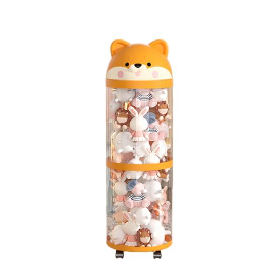 Stuffed Animal Storage Tube Stuffed Doll Organizer with Wheels Transparent Plush Toy Bucket with Lid for Nursery Bedroom Playroom