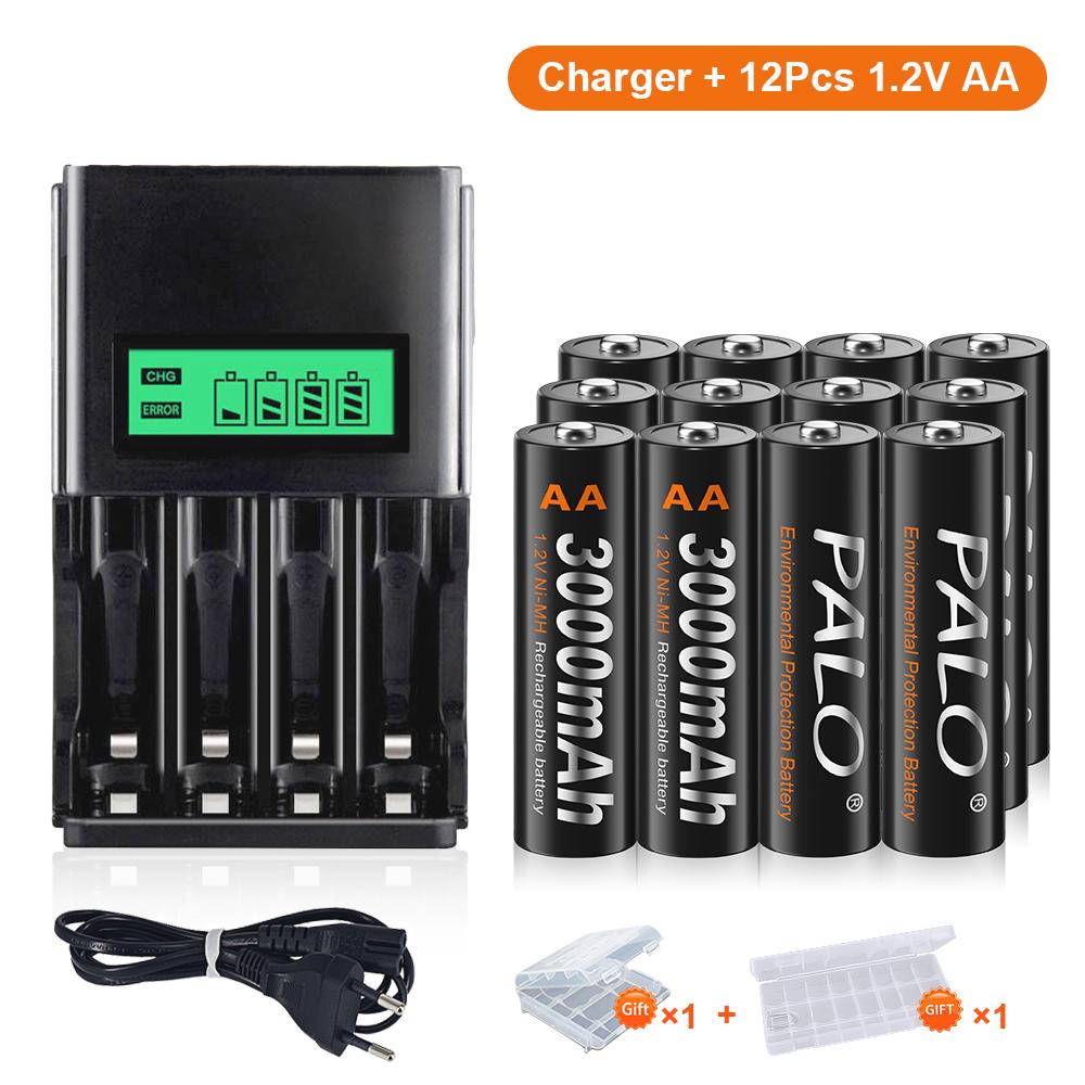 PALO 1,2 В 3000 мАч AA аккумуляторная батарея NIMH 2 батарейки AAA для фонарика игрушечная камера игрушки с зарядным устройством AA AAA