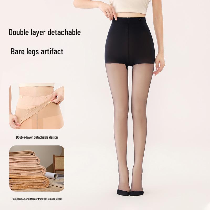 Detachable Button Double-Layer Nude Pantyhose: Velvet No-Fall Leggings for Autumn/Winter