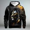 Модная мужская толстовка с капюшоном Animal Lion 3D-принт Круглый вырез Длинный рукав Худи Повседневная толстовка Оверсайз Мужская одежда