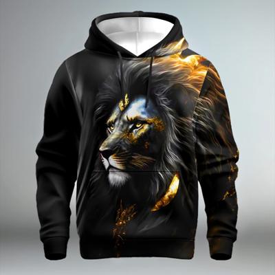 Модная мужская толстовка с капюшоном Animal Lion 3D-принт Круглый вырез Длинный рукав Худи Повседневная толстовка Оверсайз Мужская одежда