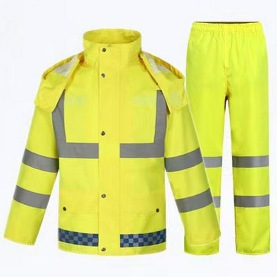 High Visibility Reflective Raincoat Set - 300D Oxford Cloth, Split Design for Outdoor Traffic, Duty, and Rescue Use