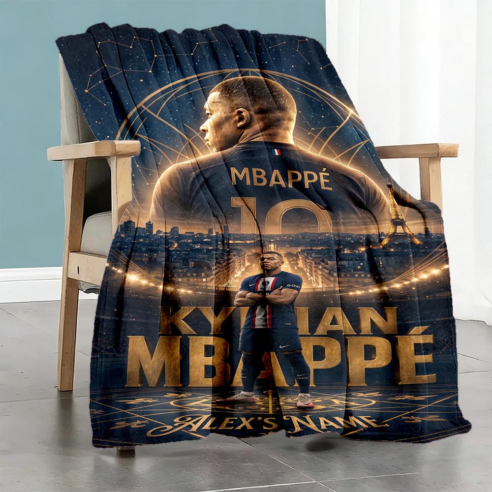 Mbappe Personalized Name Blanket Throw Customizable Blanket Comfortable For Home Decor Living Room Chair Seaside Ideal For All Seasons