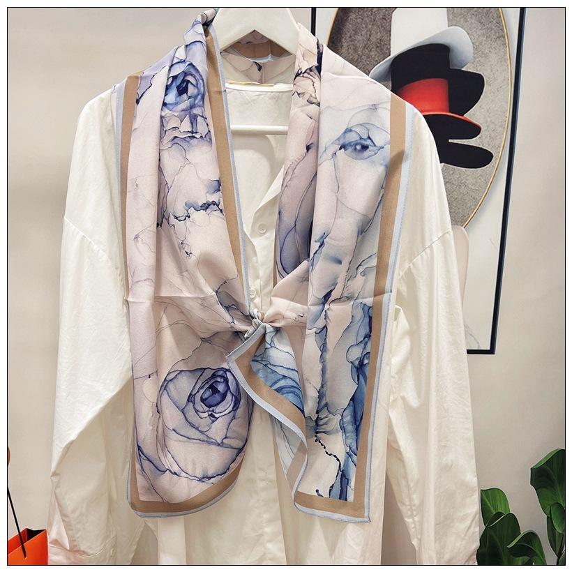 Silk Mulberry Silk Silk Scarf Plain And Elegant Water Ink Bamboo Silk Scarf Women'S Double Crepe Scarf Shawl