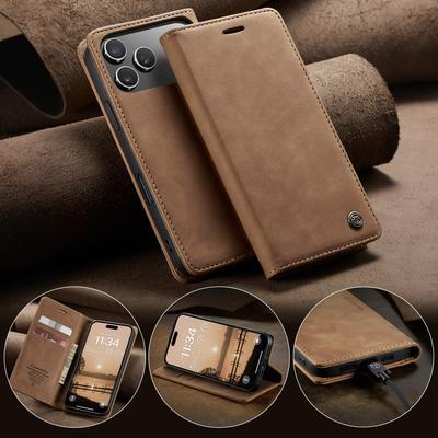 CaseMe Ретро Магнитный Флип Чехол из ПУ Кожи для iPhone 17 Air 17 Pro 16 15 14 13 12 11 XS XR 8 7 6S 5 SE Кошелек Чехол для Телефона Coque