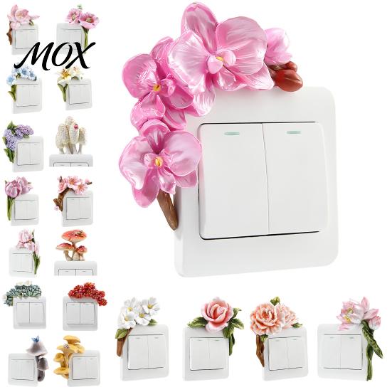 Adhesive Wall Decor for Bedroom 3D Flower Switch Sticker, Aesthetic Floral Light Decorative Resin Plate Protective Cover Cover, Self Art Home