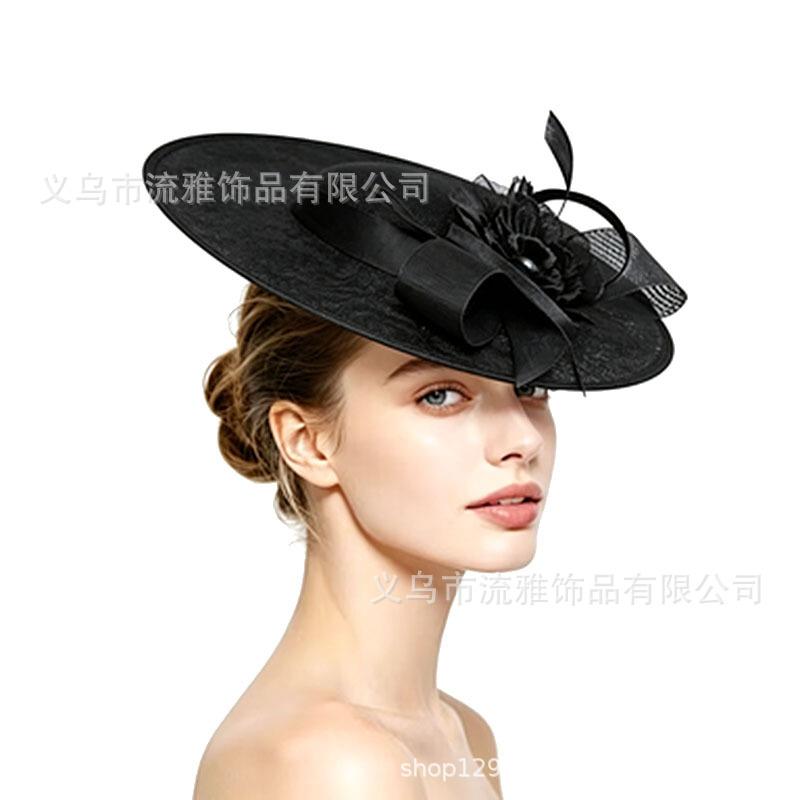 European and American women's big hat horse racing festival party exaggerated big brim top hat retro imitation hemp top hat headdress